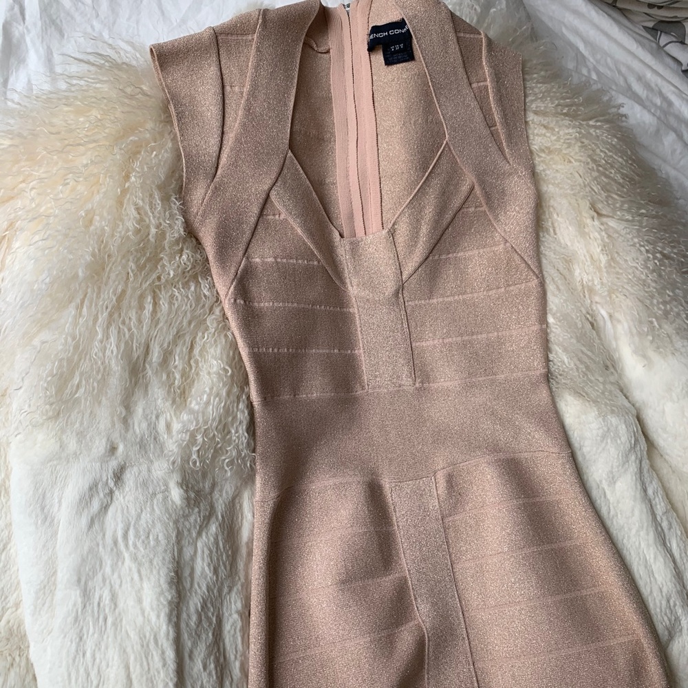 French Connection Rose Gold Metallic Bandage dress